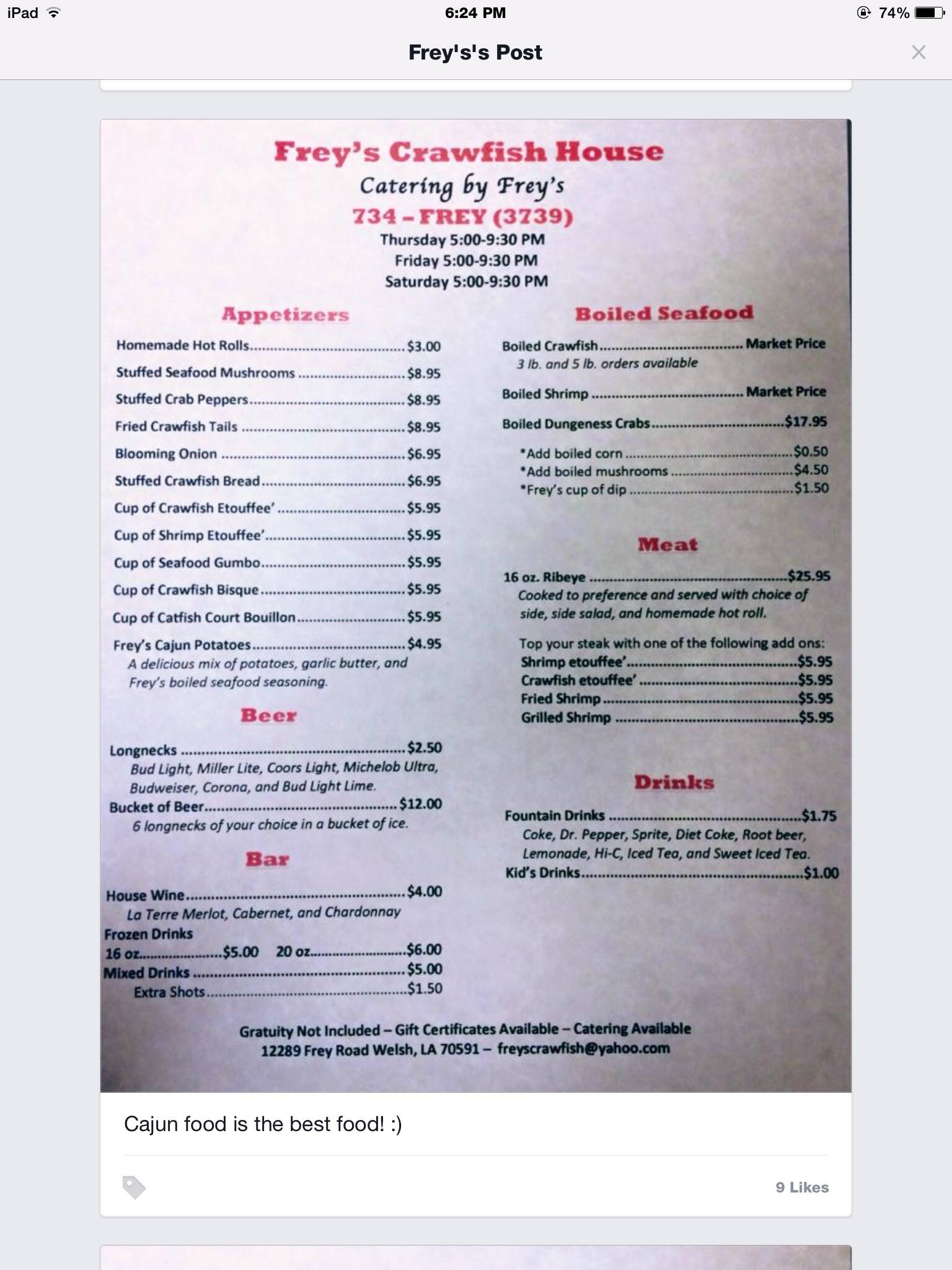 Carta de Frey's Crawfish