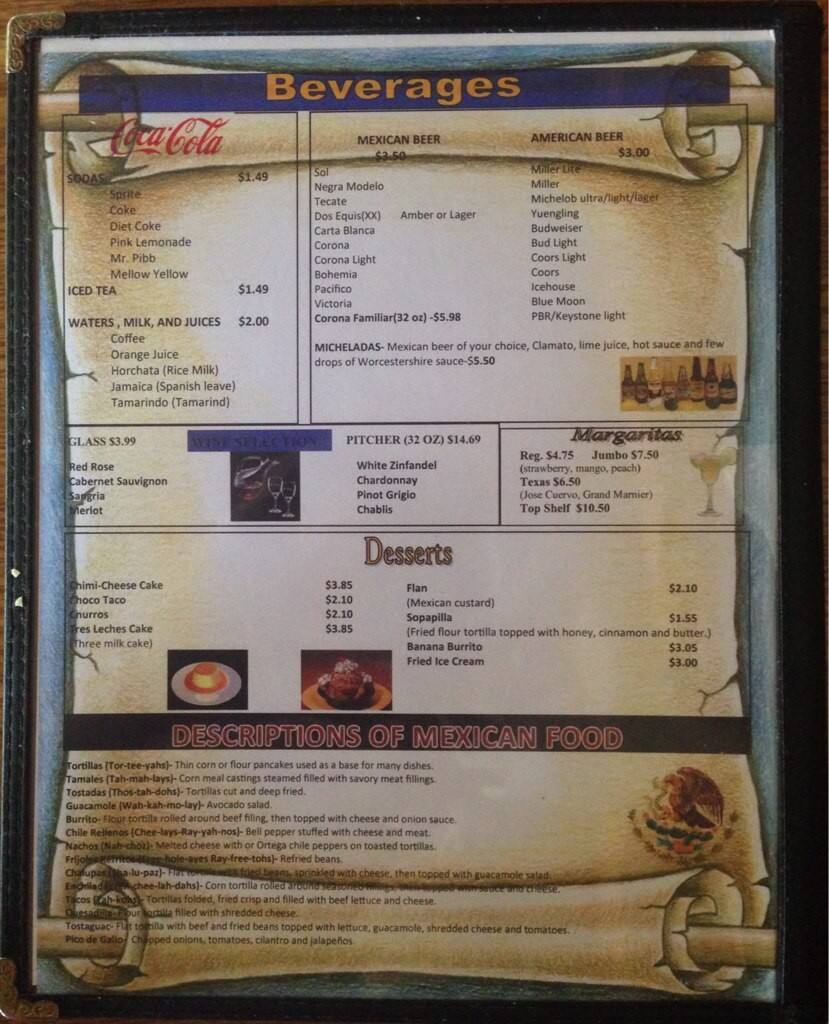 Valle De Bravo Mexican Grille Menu