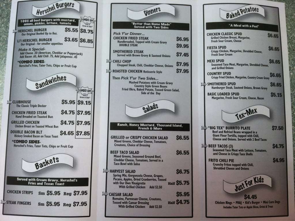 Herschels Family Restaurant Menu