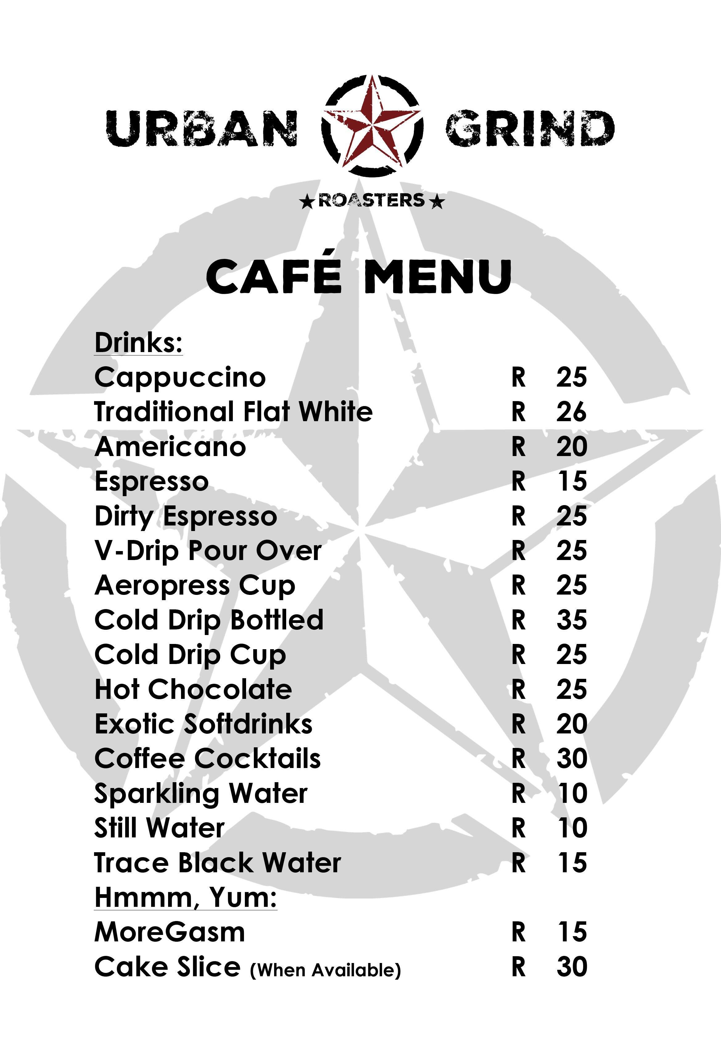 Urban Grind Roasters Menu, Menu for Urban Grind Roasters, Parkhurst