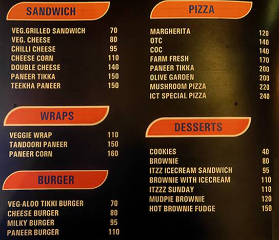 ITZzz Coffee Time menu