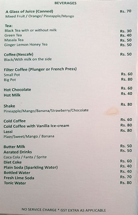 Menu at Indigo Restaurant, Jodhpur