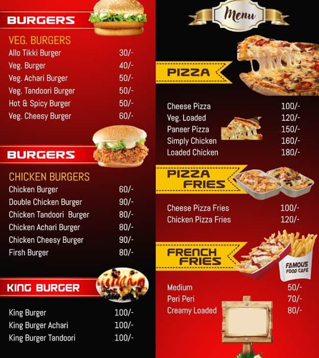 Menu of Famous Food Cafe - FFC, Asaf Ali Road, New Delhi