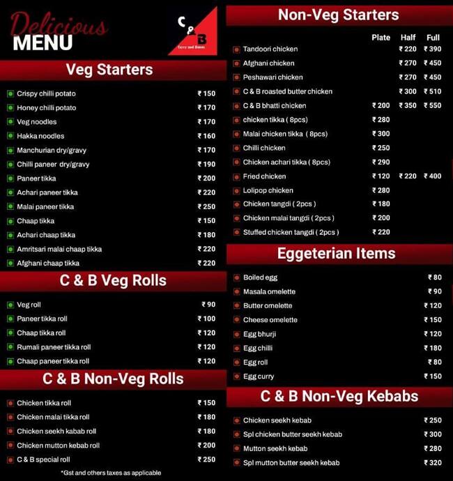 Menu of Curry and Bones, Chitrakoot, Jaipur