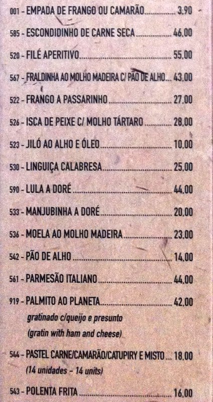 Planeta do Chopp cardápio