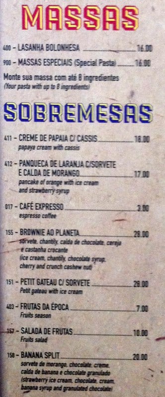 Planeta do Chopp cardápio