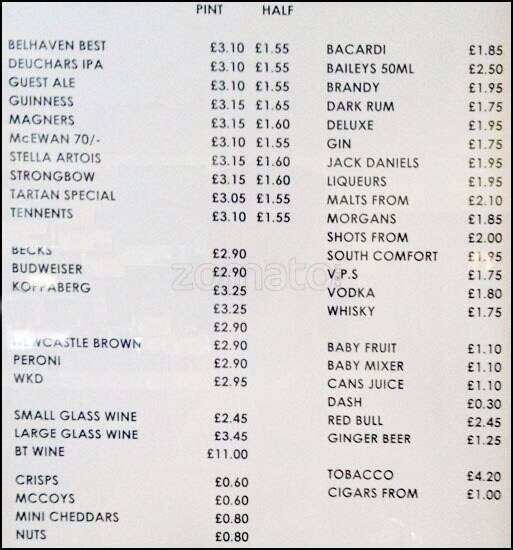 The Artisan Bar Menu, Menu for The Artisan Bar, Meadowbank, Edinburgh Zomato UK