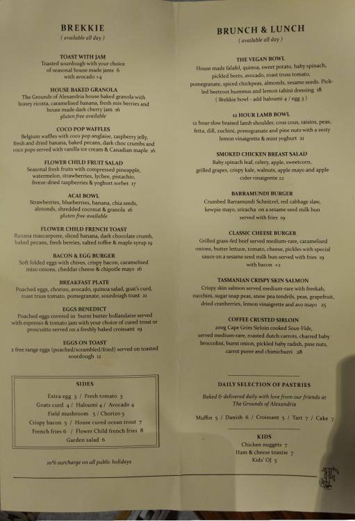 Flower Child menu, Menu restauracji Flower Child, Chatswood, Sydney