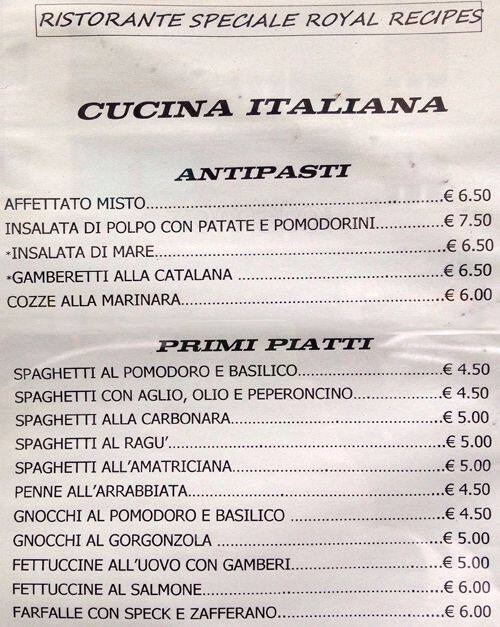 Menu di Speciale Royal 