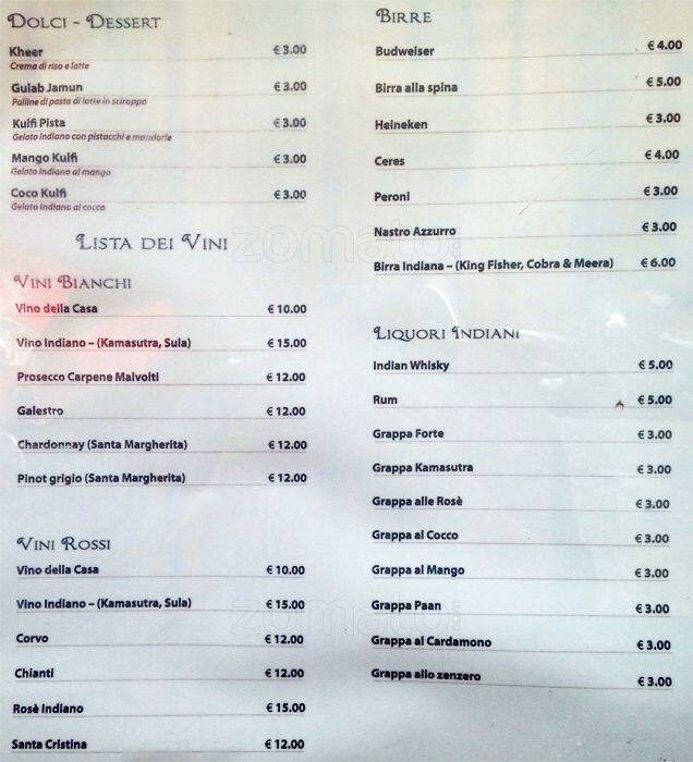 Menu di Mother India 