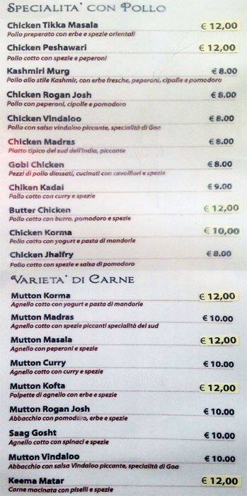 Menu di Mother India 
