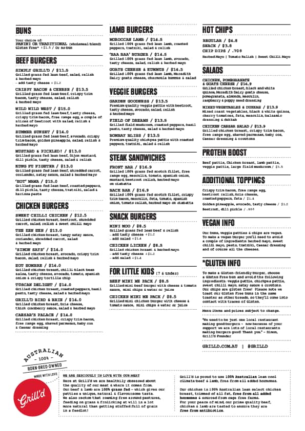 Grill'd Menu, Menu de Grill'd, Claremont, Perth Urbanspoon/Zomato