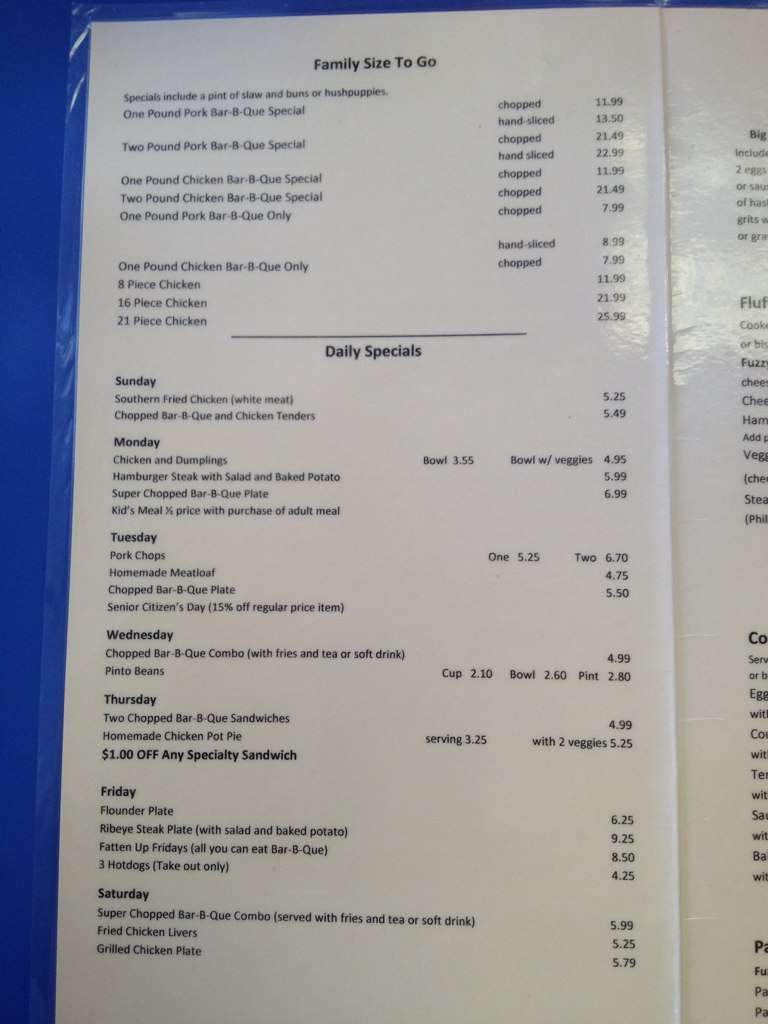 Menu at Fuzzy's BBQ, Madison