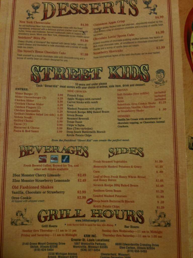 Menu of 54th Street Grill & Bar, Edwardsville, Edwardsville