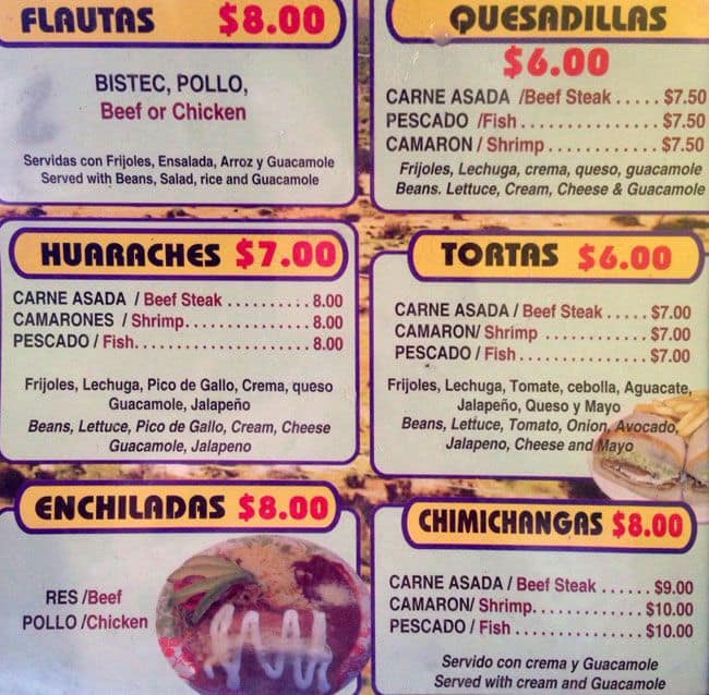 Menu at Tacos Y Mas restaurant, New York City