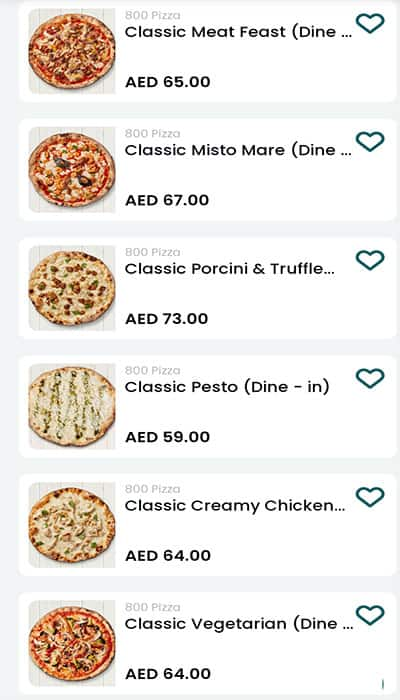 Menu at 800 Pizza pizzeria, Dubai, Ground Floor