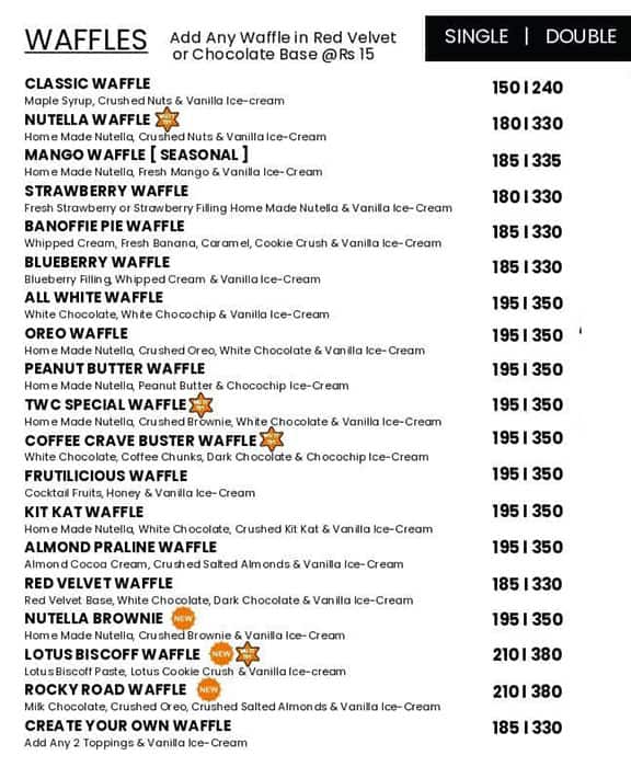 Menu of The Waffle Co., Phi 3, Greater Noida