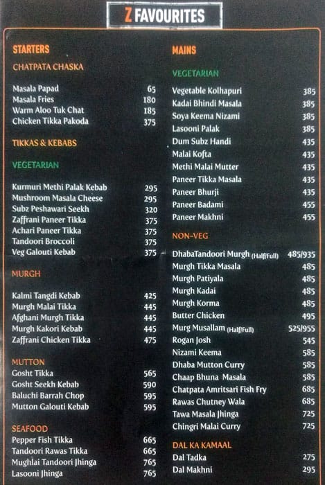 Menu at Zaffran, Navi Mumbai, 41 Palm Beach Rd