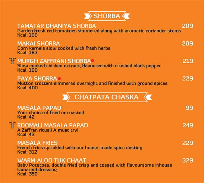 Zaffran Lower Parel menu