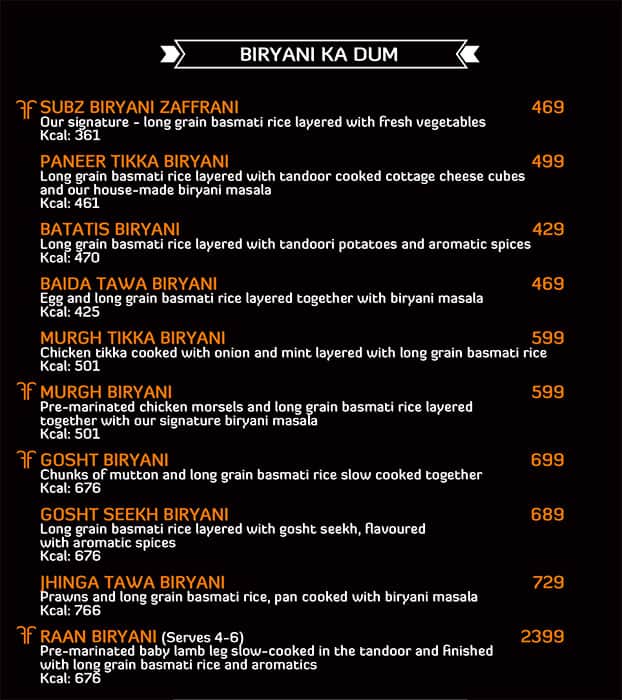 Zaffran Lower Parel menu