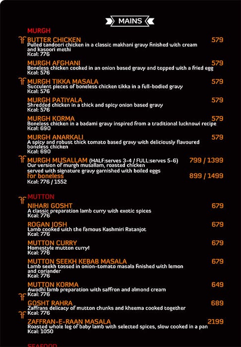Zaffran Lower Parel menu