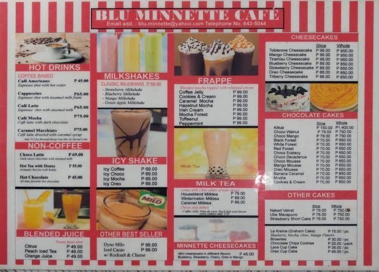 Blu Minnette, Kapasigan Menu