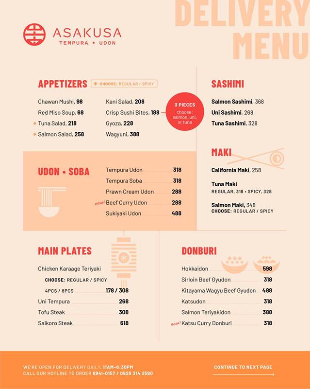 Menu at Asakusa Home Of Tempura restaurant, Pasig