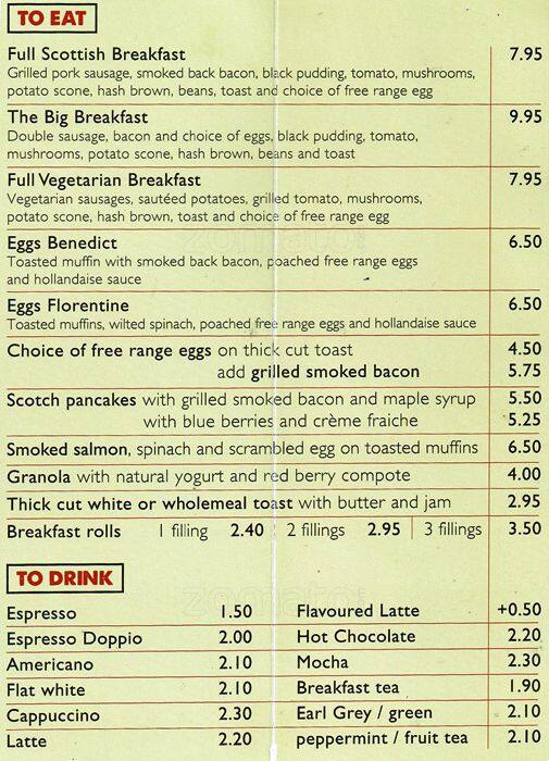 Tiles Menu, Menu for Tiles, New Town, Edinburgh Zomato UK