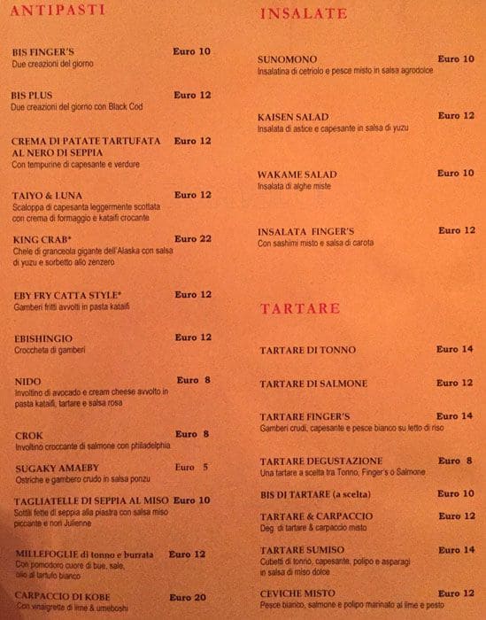Menu di Finger's 