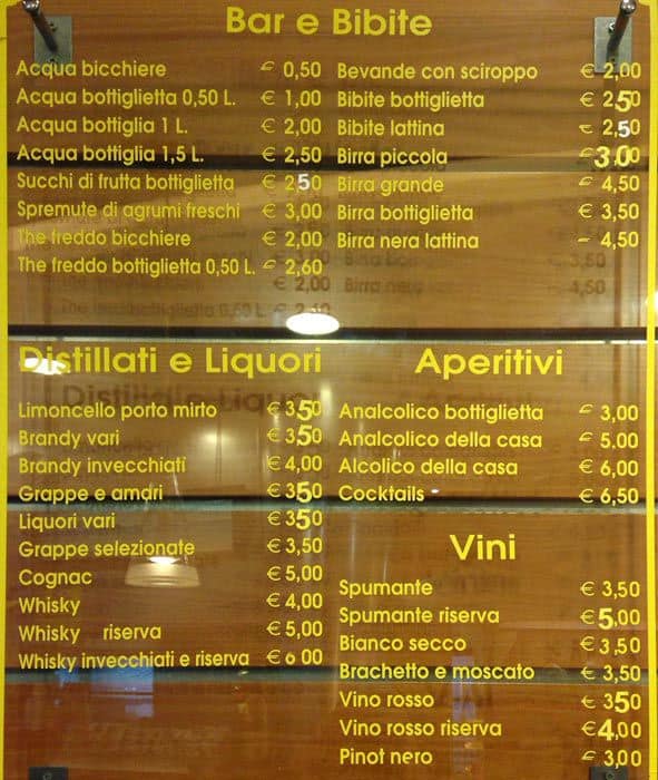 Menu di Caffè Giardino 