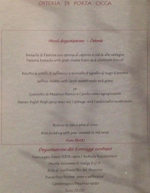 Menu di Osteria di Porta Cicca 
