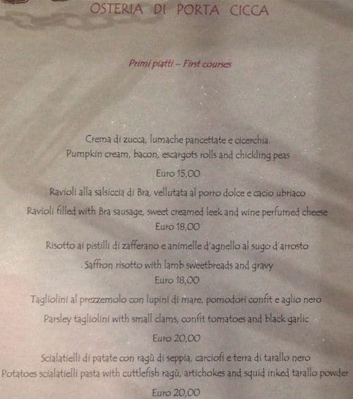 Menu di Osteria di Porta Cicca 