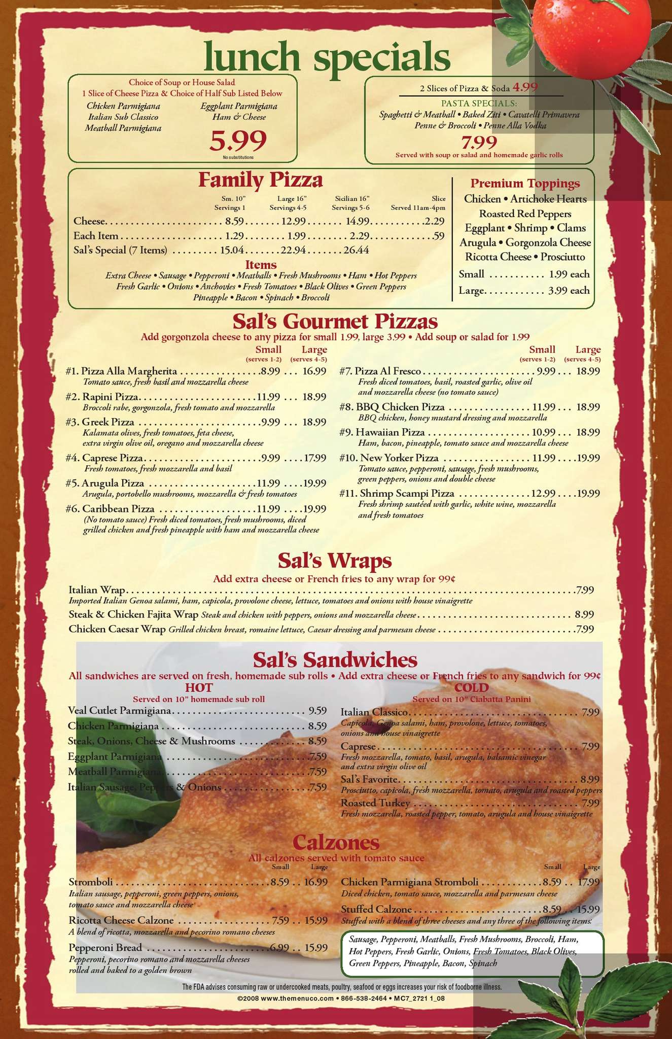 Sal's Italian Ristorante меню