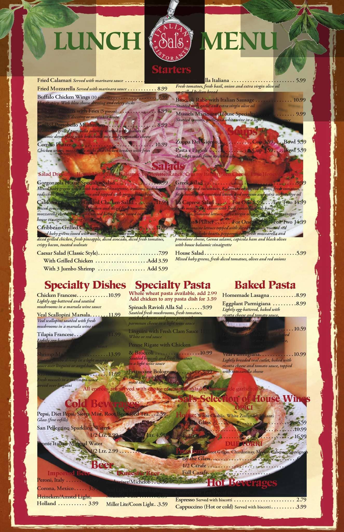 Sal's Italian Ristorante Menu Urbanspoon/Zomato