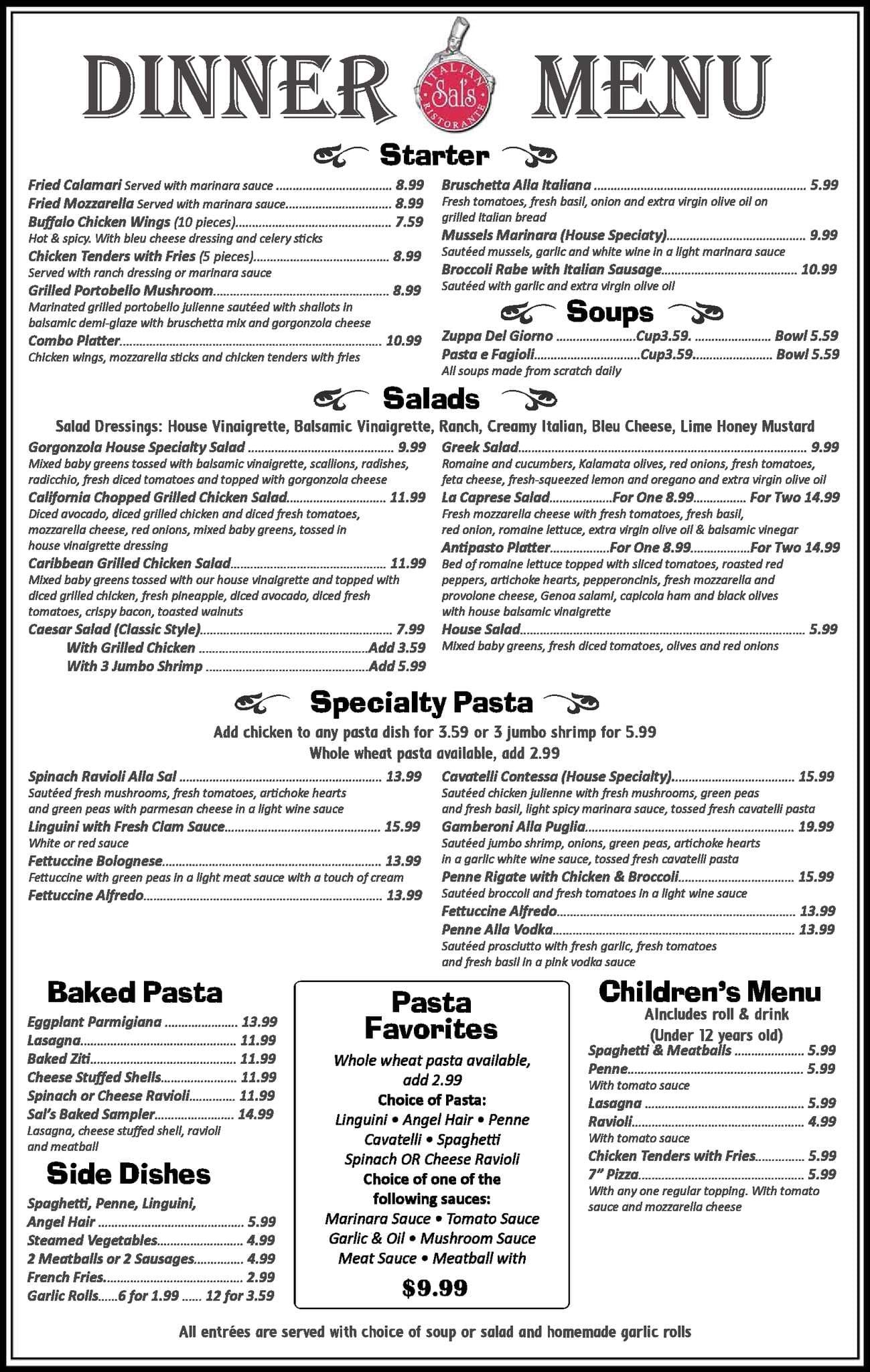 Sal's Italian Ristorante меню