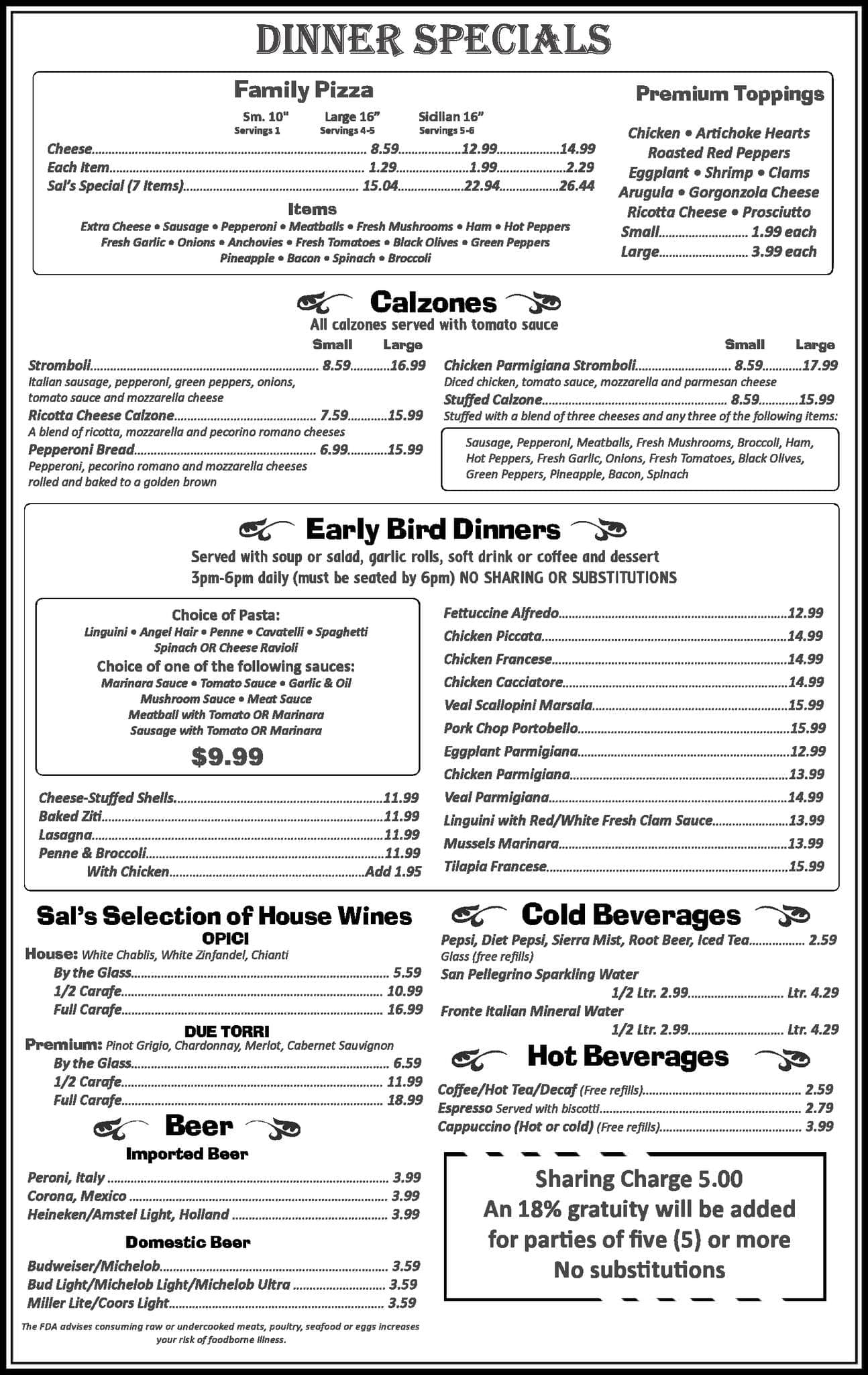 Sal's Italian Ristorante меню