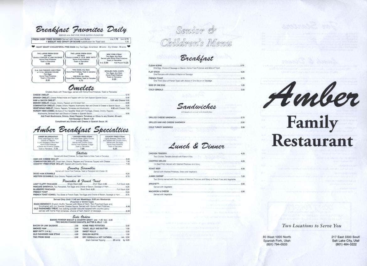 Amber Restaurant Menu, Menu for Amber Restaurant, South Salt Lake, Salt ...