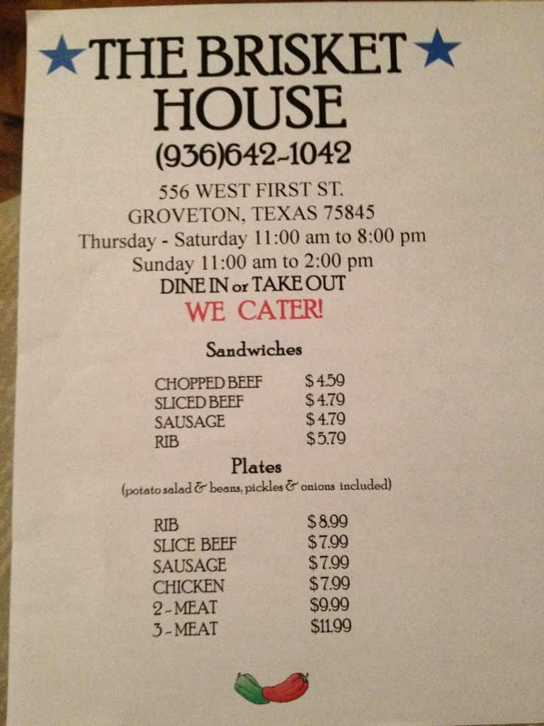 The Brisket House Menu, Menu for The Brisket House, Groveton, Groveton