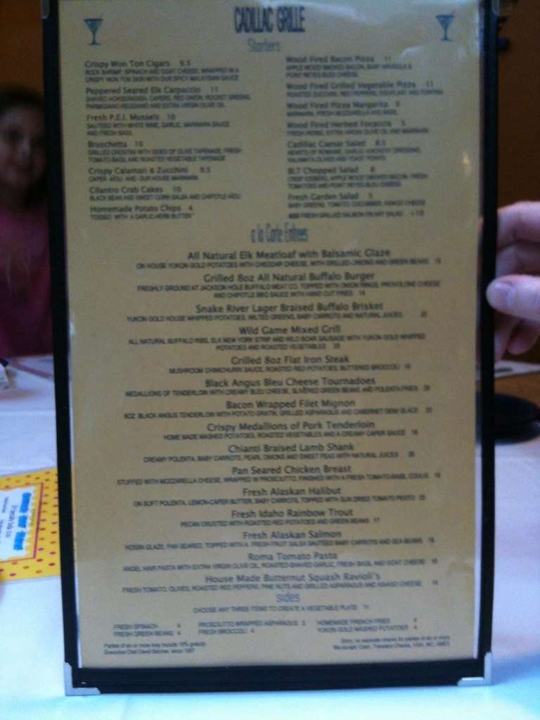 Cadillac Grille Menu, Menu for Cadillac Grille, Jackson, Jackson