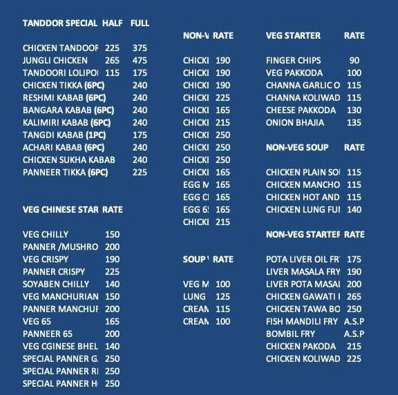 Mallika Restaurant & Bar menu
