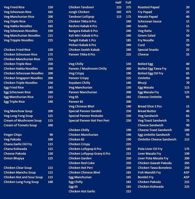 Mallika Restaurant & Bar menu