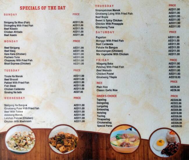 Lutong Pinoy Menu, Menu for Lutong Pinoy, Tourist Club Area (Al Zahiyah
