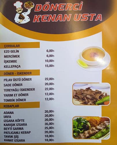 Donerci Kenan Usta Kebap Salonu Menu