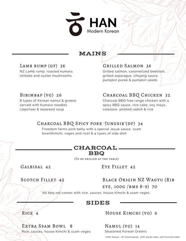 Han Restaurant menu