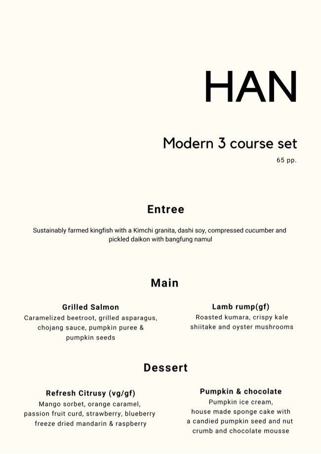 Han Restaurant menu