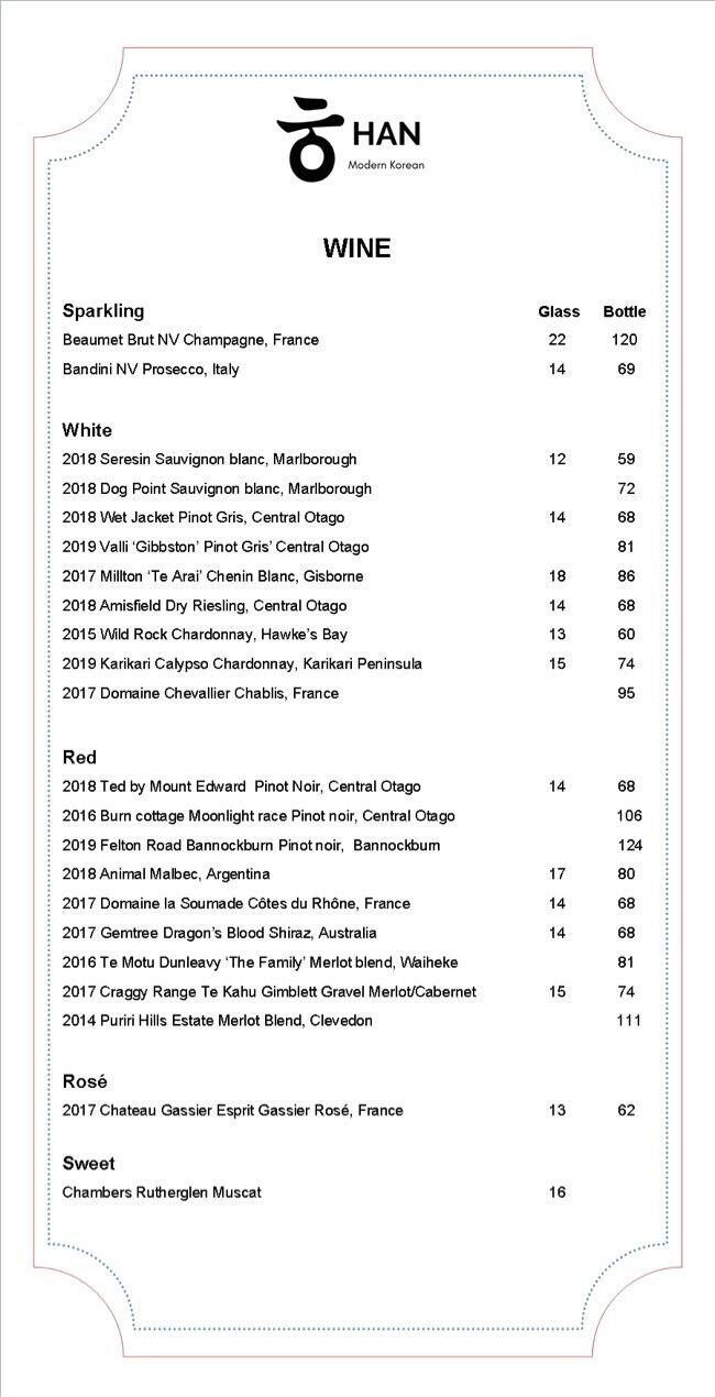 Han Restaurant menu