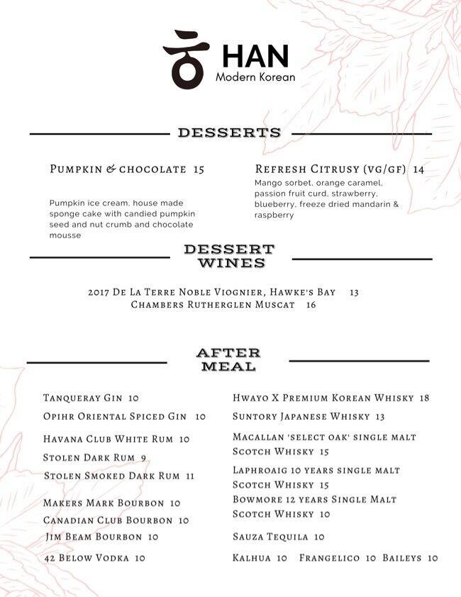 Han Restaurant menu