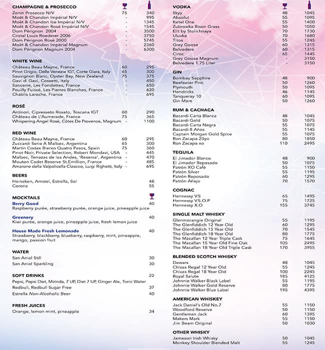 Cielo Sky Lounge Menu Menu For Cielo Sky Lounge Al Garhoud Dubai