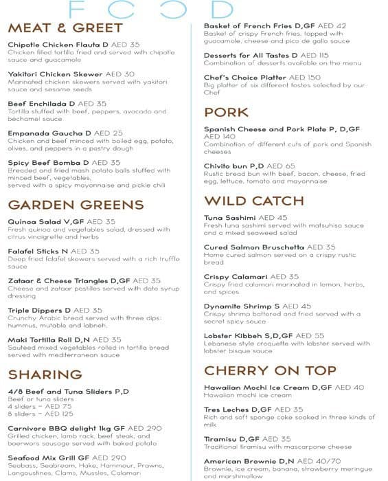 Cielo Sky Lounge Menu, Menu for Cielo Sky Lounge, Al Garhoud, Dubai