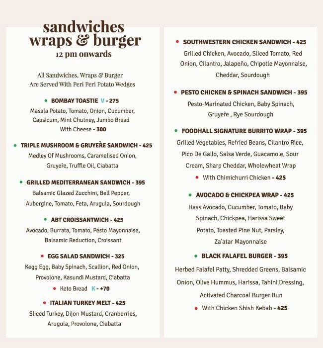 Foodhall menu